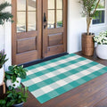Spring Green & White Plaid Rug - 28 x 43 Inches Outdoor Front Door Decor Mat Cotton Washable Hand-Woven Rug Christmas New Year Holiday Porch Entryway Layered Doormat by Homydecor