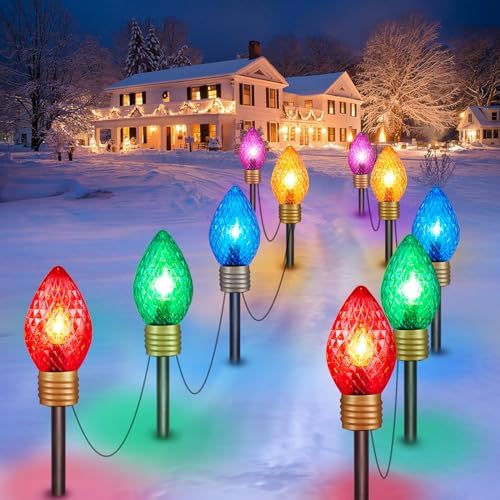 Minetom Strawberry C9 Christmas Jumbo Lights, 2 Pack 10.5 Feet 5 Multicolor Bulb Christmas Pathway Lights Outdoor C7 Light Covered Jumbo Multicolor Light Bulb Decorations for Lawn Outside by Minetom