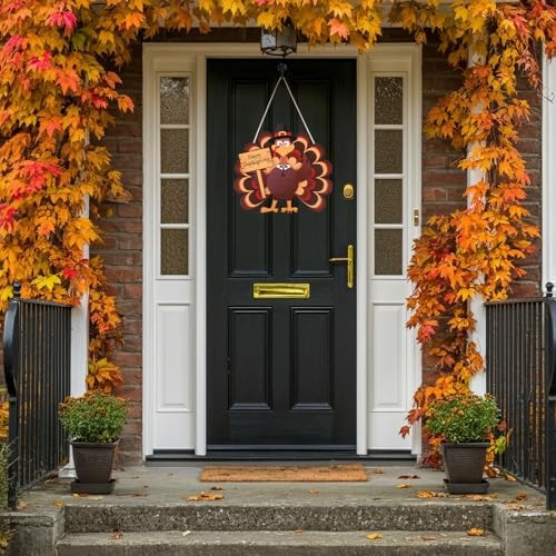 COCHIE Thanksgiving Decorations Turkey Wooden Wreath for Front Door, Give Thanks Signs Hanging Decoration, Fall Harvest Pumpkin Wall Windows Outdoor Outside Porch Hanger Decor (Turkey B) - Image 5