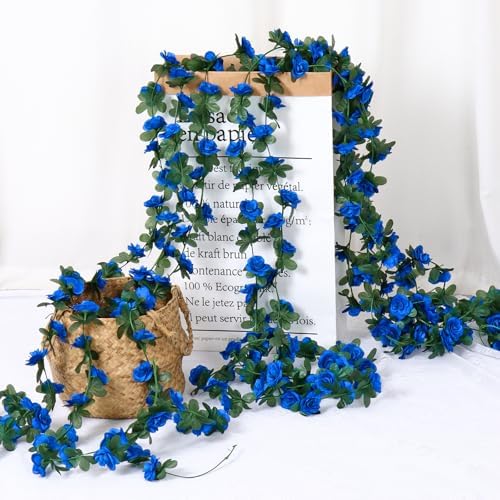 9 Pack 72 FT Artificial Flower Garland Fake Blue Roses Vines Silk Flowers - Image 6