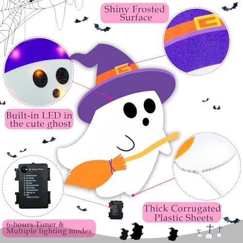 Lighted Cute Ghost Yard Signs, 4 Packs Halloween Decorations Outdoor Scary Witch Pumpkin Boo Signs with Lights for Lawn Garden Yard Stakes Outside Halloween Decoration Decor Clearance - Image 5