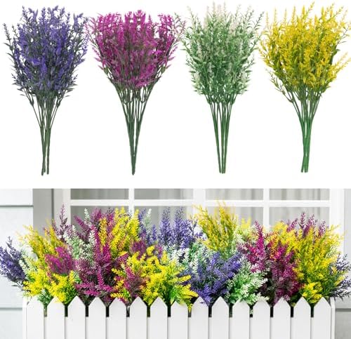 CLEANGOR 16 Pcs Artificial Lavender Flowers for Outdoors (4 Color) by Cleangor