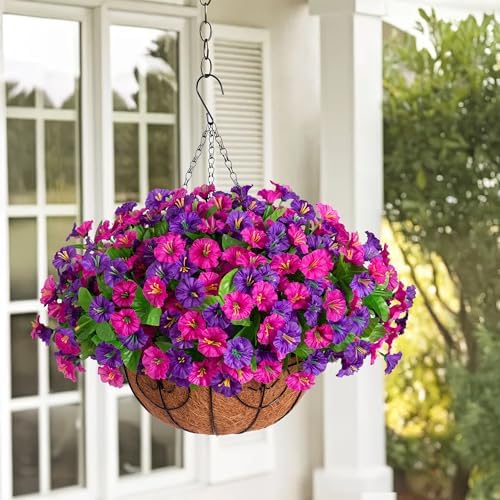 Ammyoo Artificial Fake Hanging Flowers with Basket for Spring Summer Decor - Image 2
