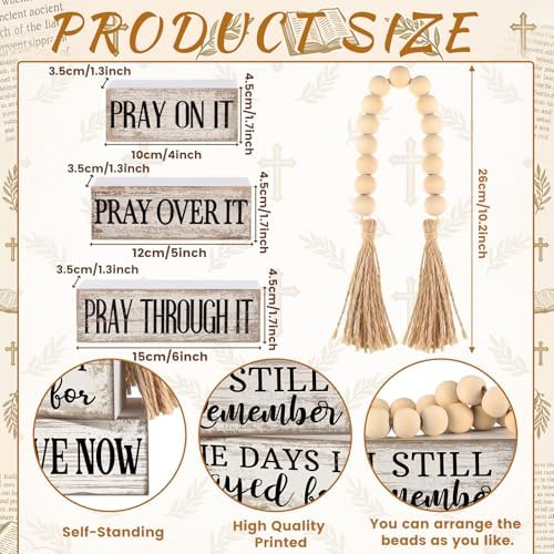 Yuntau 4 Pcs Farmhouse Wooden Tabletop Decor Rustic Retro Wood Bead Garland - Image 4