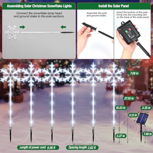 Solar Lights Outdoor Christmas Decorations 12 Pack - 192 LEDs Solar Christmas Snowflake Pathway Lights Outdoor with Remote & 8 Lighting Modes, Waterproof Xmas Lights for Garden Yard, Cool White - Image 5