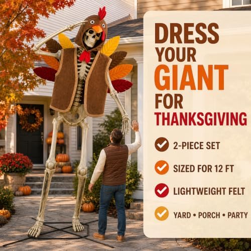 2 Pcs Turkey Outfit for 12 Ft Skeleton Thanksgiving Yard Accessories - Image 4