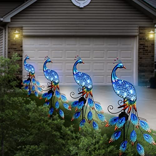 TERESA'S COLLECTIONS Solar Metal Glass Peacock Stake Light Gift 40" - Image 5