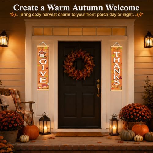 Give Thanks Door Banner Set of 2, Thanksgiving Fall Porch Decor for Home - Image 6