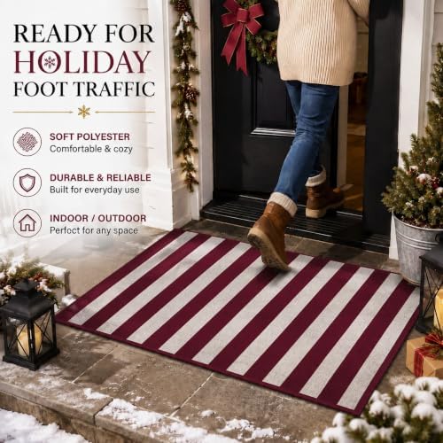 Duraaamo Christmas Burgundy White Striped Rug 2.3' x 3.6' for Outdoor Decor - Image 4