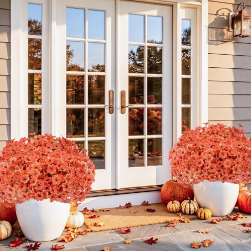 Powbrace 60 Pack Artificial Fall Flowers Mums for Outdoor Indoor (Orange) - Image 6