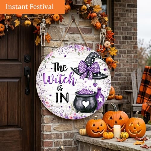 The Witch is in Sign, Witchy Halloween Decorations Wooden Sign for Home - Image 2