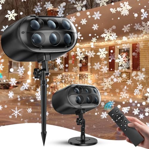 Christmas Projector Lights Outdoor - 2025 Upgrade Falling Vivid Snowflake 6 Bigger LED Waterproof & Adjustable Christmas Snowflake Projector Lights Indoor for Xmas Christmas Party by KOXUIUF