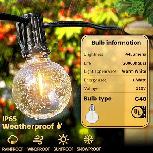 10FT Outdoor String Lights Waterproof LED Patio Lights for Decor - Image 5
