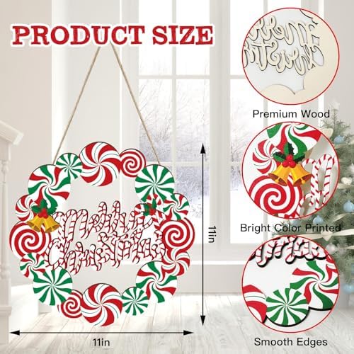 COCHIE Merry Christmas Decorations Xmas Peppermint Candy Cane Welcome Sign - Image 2