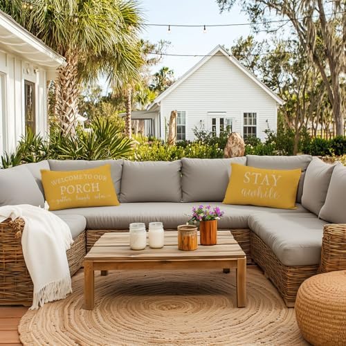 PANDICORN Outdoor Lumbar Throw Pillow Covers 12x20 Inch Set of 2, Yellow - Image 3