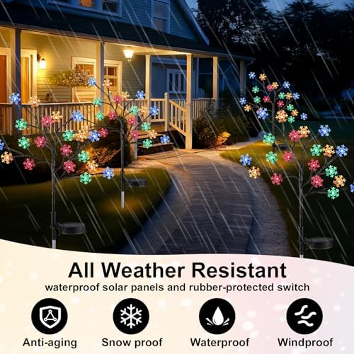 Glooglitter 4 Pcs Solar Christmas Snowflake Pathway Lights Outdoor Decorations 8 Modes 80 LED Solar Snowflake Stake Lights Waterproof 28" H Christmas Outside Decor for Garden Walkway Porch Yard - Image 5