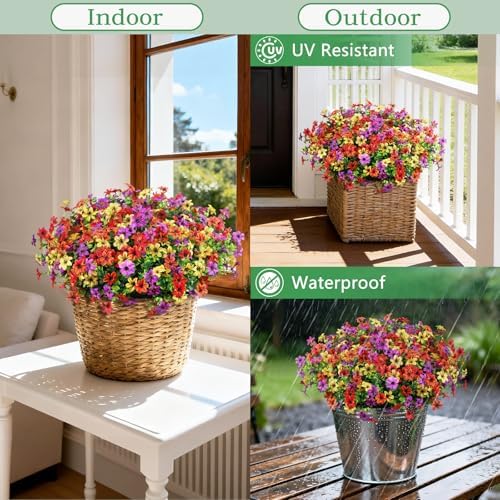 Artificial Flowers for Outdoors Spring Summer Decoration, 12 Bundles Fake Plants UV Resistant Realistic Faux Flower Silk Daisy with Eucalyptus Stem for Patio Planter Porch Yard Window Box Balcony - Image 3