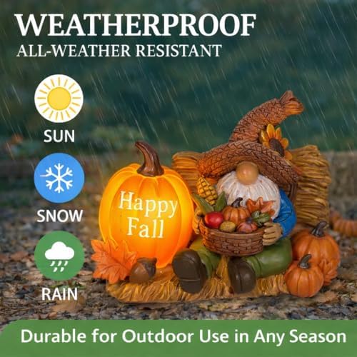 Solar Garden Gnomes Outdoor Statue with Solar Lights Fall Decorations Lighted Fall Gnome Pumpkin Figurine Decor Resin Thanksgiving Table Decorations for Porch Patio,Yard,Lawn Ornament Mom Gift - Image 4