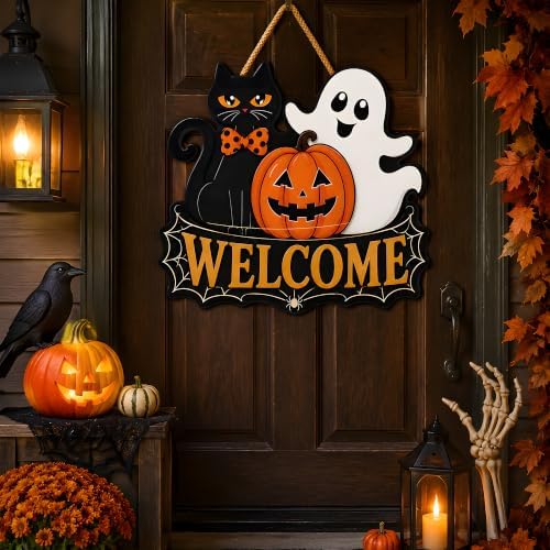 Halloween Party Decorations - Halloween Welcome Wreaths Sign for Front Door - Image 6