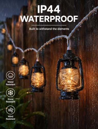Kerosene Lantern String Lights, 8.5FT Vintage Camping Lights with 10 Black LED Oil Lamps, Waterproof Connectable Plug in Lantern Light for RV Awning, Patio, Tent, Bedroom and Holiday Decor, Warm White - Image 5