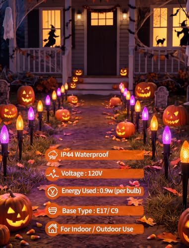 19.5Ft Halloween Pathway Lights, 10 Pack C9 LED Purple and Orange Lights - Image 4
