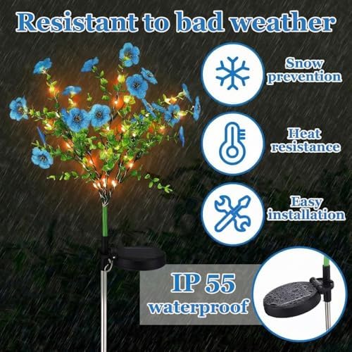 Glooglitter 2 Pack Blue Solar Flower Stake Light Outdoor Garden, Violet - Image 5