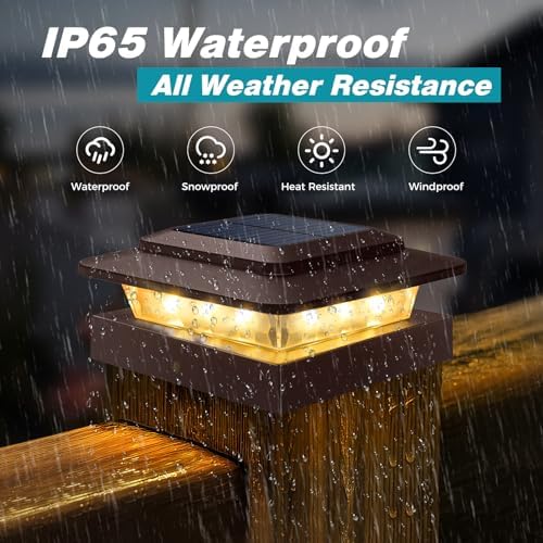 kolpop 4x4 Solar Post Cap Lights Outdoor 12Pack- 3 Color Temperatures&2 Level Brightness, IP65 Waterproof, 16 LED Fence Deck Post Light Solar Powered Only for 4×4/3.5×3.5 Wood/Vinyl Posts(Brown) - Image 3