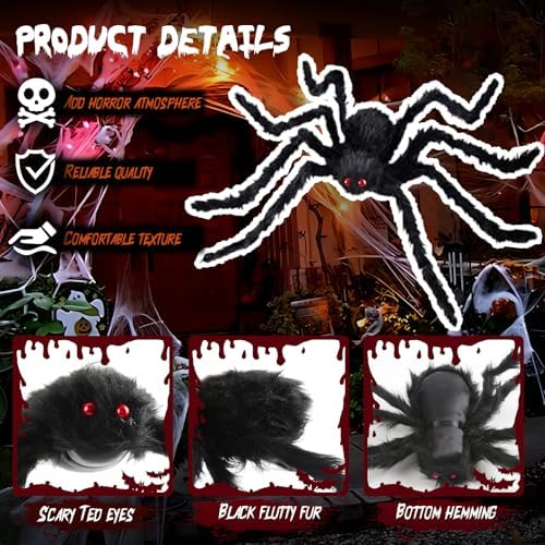 Halloween Decorations Giant Spider, 6.6 Ft Fake Halloween Decor Spiders Large, Furry Spiders for Outdoor Indoor Yard Home Costumes Party House Décor (1 Pack) - Image 3