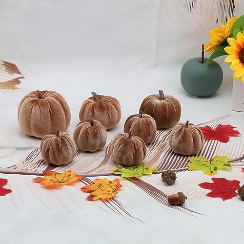 Woration 8pcs Velvet Champagne Pumpkins Artificial Home Party Decorative - Image 6