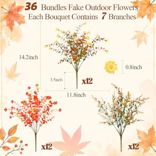 36 Bundles Artificial Fall Flowers for Outdoors Decor, Fake Mums Plants - Image 4