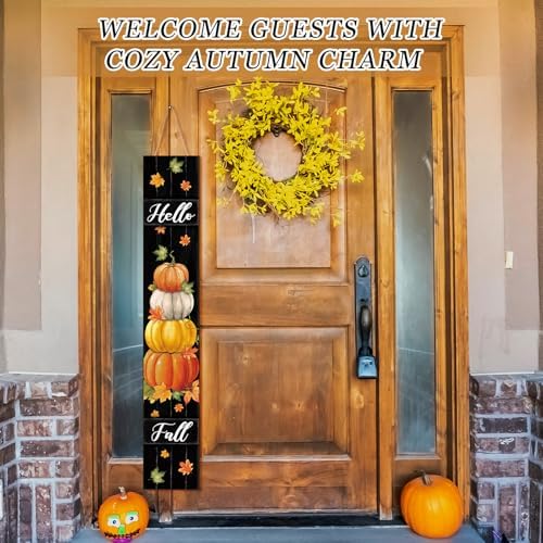 Threehoney Thanksgiving Welcome Sign 47" Large Fall Front Porch Decor Pumpkin Wooden Porch Sign Rustic Farmhouse Standing Hanging Wall Decor for Home Outdoor Holiday Autumn Front Door Yard Entryway - Image 6
