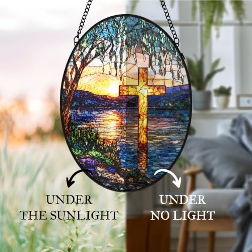 Willow Tree Cross Stained Glass Window Hanging Suncatcher - Image 6