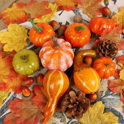 winemana Fall Decorations for Home Mini Pumpkins Gourds & Leaves Set - Image 4