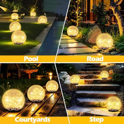 Garden Solar Ball Lights Outdoor Waterproof 80LED Cracked Glass Globe 5.9'' - Image 7