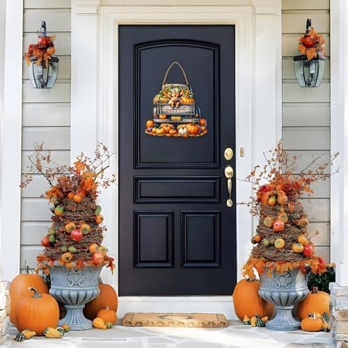 Hello Fall Harvest Sign Highland Cow Wooden Truck Door Hanging Decor Halloween Pumpkins Autumn Decoration Happy Thanksgiving Table Decor for Home,Farmhouse,Office,Garden - Image 3