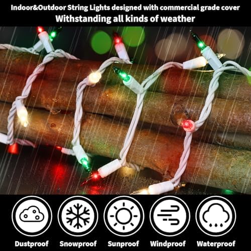 LAMPHOME Super-Bright Extendable Red Green Clear Christmas Lights Decoration 100Lights 19.6ft UL Certified Mini Bulb String Lights for Outdoor Christmas Tree Garden Patio Wedding Decor - Image 5