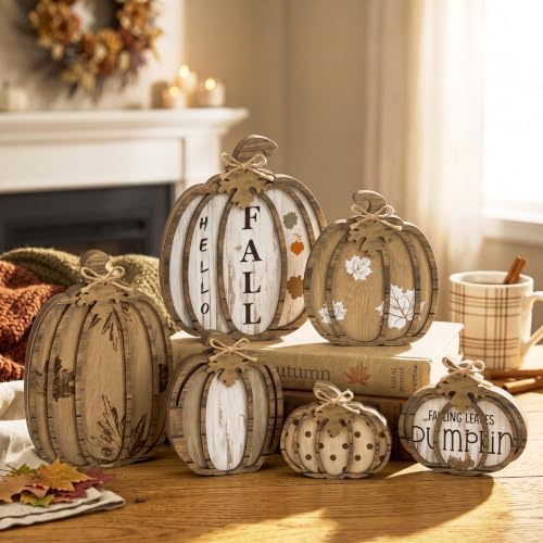 Leinuosen 6 Pcs Fall Pumpkin Decor for Home, Neutral Fall Decor by Leinuosen