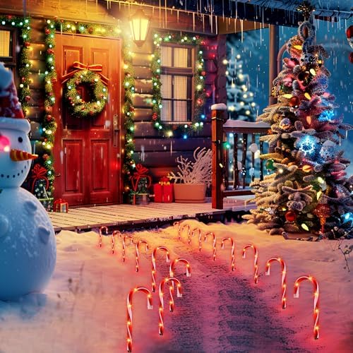 10" Christmas Candy Cane Lights (10PCS) for Landscape Decoration,Red & White Pathway Makers Lights (Include Stakes) - Image 5