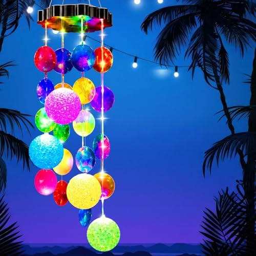 GlikCeil Solar Wind Chimes for Outside, 27.5inch Round Solar Powered Seashell Wind Chime Decorations Outside Waterproof Hanging LED for Yard, Porch, Patio, Party, Color Changing Lights by GlikCeil