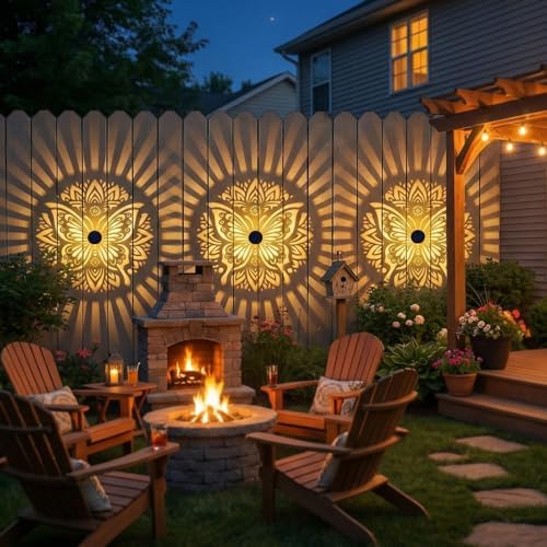 2 Pack Solar Fence Lights Metal Solar Powered Outdoor Wall Deck Step Lights Butterfly Mandala Theme Waterproof Fence Light for Garden Post Patio Backyard Yard Decor, Gardening Gifts for Women Mom - Image 6