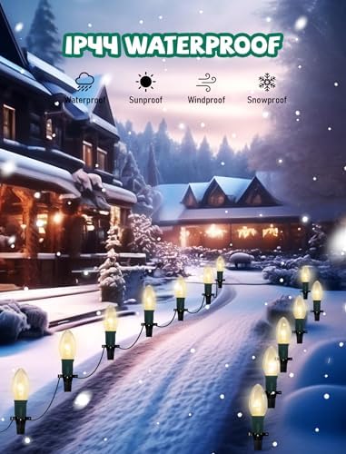 C9 Christmas Pathway Lights, 38 Feet Outdoor String Lights with 25 Bulbs and Marker Stakes, Waterproof Connectable Christmas Walkway Markers Light for Outside Driveway Yard Porch Garden Patio - Image 3