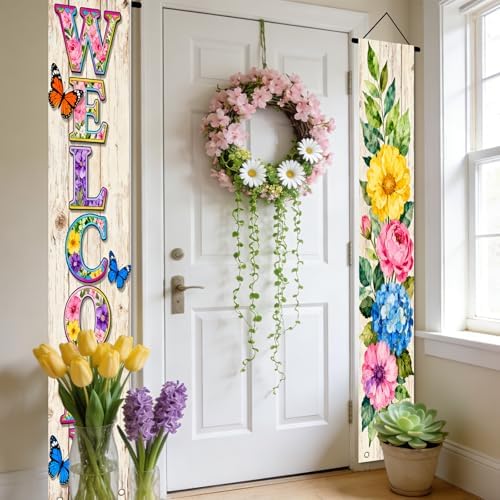 Nuxovilar Welcome Floral Butterfly Door Banner Polyester 70x12 In - Image 6
