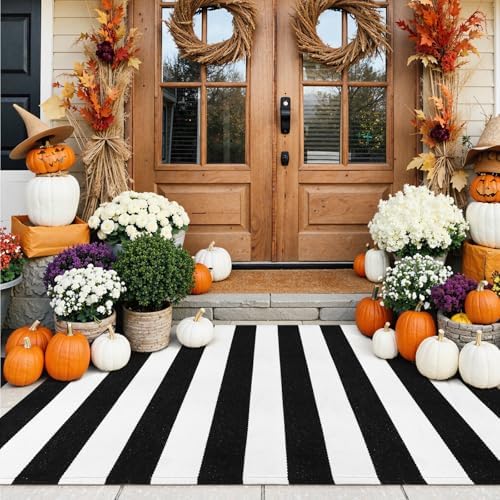 KIMODE Black and White Outdoor Rug Fall Front Door Mat Porch Paito Rug by Collive