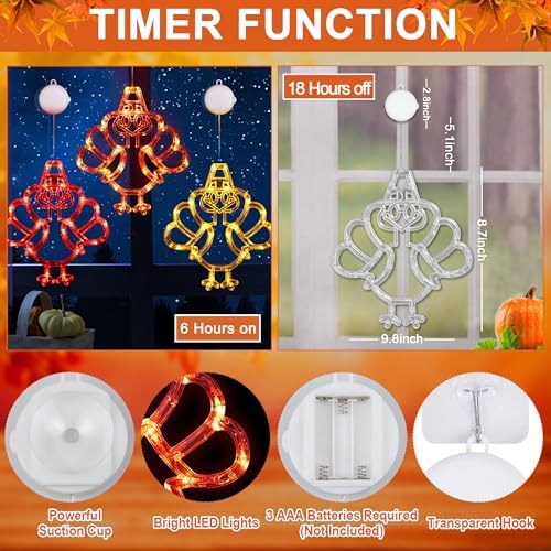 [Timer] 3 PCS Thanksgiving Turkey Fall Decorations Window Lights - Image 5