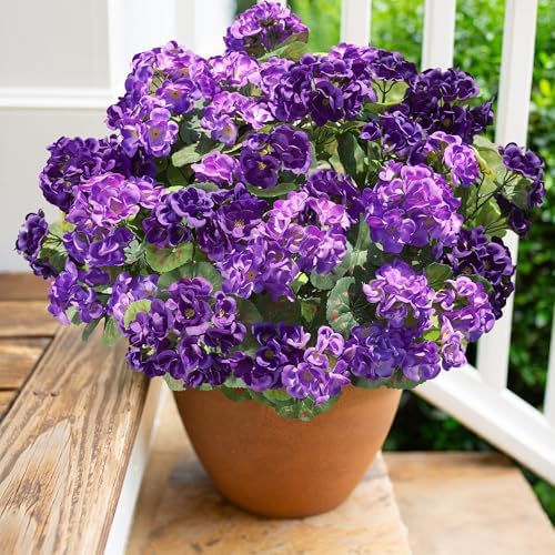 Artificial Geranium Fake Flowers for Outdoors Decoration, 6 Bundles Silk Geraniums Flower UV Resistant Look Real Faux Plants for Front Door Garden Porch Planter Patio Balcony Yard Indoor Home, Mix by HyeFloraartificialflowers