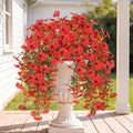 Sggvecsy Artificial Fake Hanging Flowers Plants for Outdoor Outside Spring Summer Decoration 2PCS Faux Silk UV Resistant Realistic Mums Daisy with Eucalyptus for Home Porch Patio Balcony(Red) by Sggvecsy