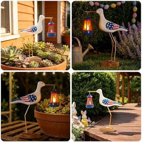 250th Anniversary Decorations,4th of July Decorations Solar Garden Lights,Fourth of July Red White and Blue Seagull Statue Solar Lights Outdoor,Patriotic Decor With Solar Lantern for Independence Day - Image 6