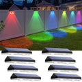 Solar Fence Lights Outdoor - Warm White & RGB 6 Color, Dusk to Dawn Solar Deck Light, Solar Lights Outdoor IP65 Waterproof, Garden Lights for Outside/Backyard/Railing/Step/Patio/Wall (8 Pack) by LIANGLOME
