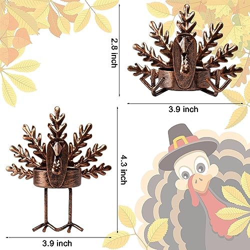 FORUP 12 Pack Metal Turkey Tea Light Candle Holders, Thanksgiving Candle Holder, Thanksgiving Home Table Decoration - Image 2