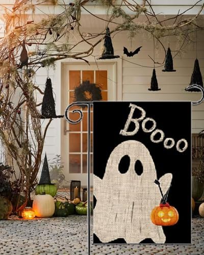 Halloween Boo Garden Flag 12x18 Inche Double Sided, Scary Spooky Dog Ghost Bat Pumpkins Autumn Fall Burlap Garden Flags for Halloween Themed Party Farmhouse Holiday Seasonal Decor Yard Sign - Image 2